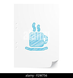 Blaue handgezeichneten Kaffee Abbildung auf weißes Papier mit Textfreiraum Stockfoto