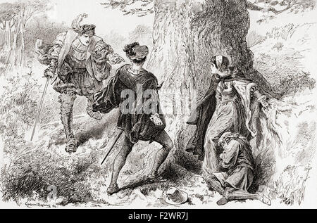 Eine Szene aus Shakespeares spielen The Two Gentlemen of Verona, Akt V, Szene 4.  Valentine: "Grobian, loszulassen, dass unhöflichen uncivil Touch."  Illustration von Gordon Browne. Stockfoto