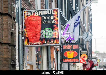 Anzeichen für verschiedene Food-Betriebe in Amsterdam Stockfoto