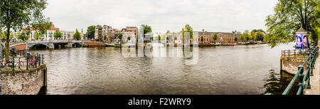 Panorama des Flusses Amstel Amsterdam Stockfoto