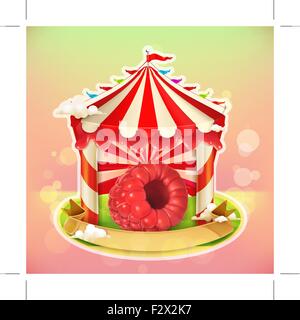 Obst Marmelade Plakat Himbeeren, Süßigkeiten-Emblem, landwirtschaftliche Fachmesse, Vektor Illustration Hintergrund für die Gestaltung der Herstellung Stock Vektor