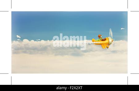 Eilen Sie nach eigenen Traum, lustige Comic-Flieger am Himmel, Vektor-illustration Stock Vektor