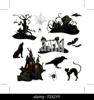 Halloween-set Vector schwarze Silhouetten Stock Vektor