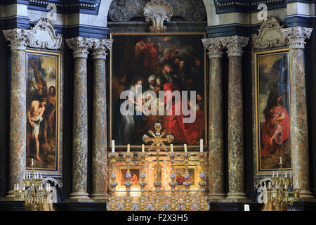 "Die Anbetung der Heiligen drei Könige" von Rubens in der St. Johannes Kirche in Mechelen, Belgien Stockfoto