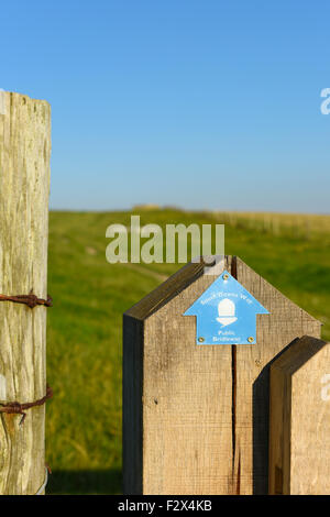 Wegweiser zeigt die Richtung der South Downs Way in Sussex, UK Stockfoto