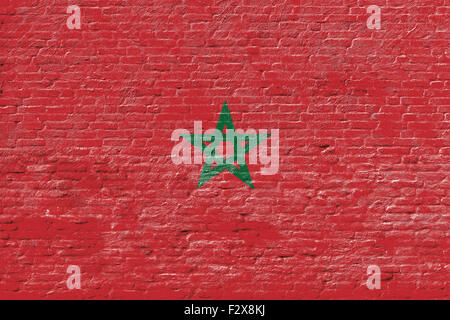 Morocco - National flag on Brick wall Stockfoto
