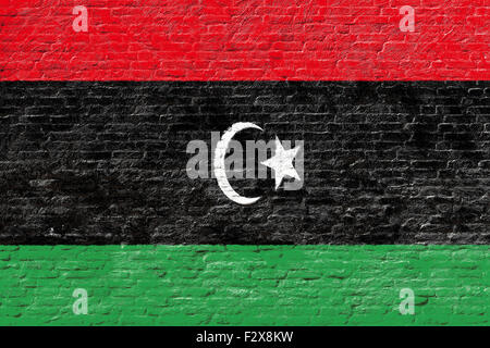 Libyen - Nationalflagge auf Ziegelmauer Stockfoto