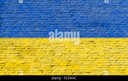 Ukraine - Nationalflagge auf Ziegelmauer Stockfoto