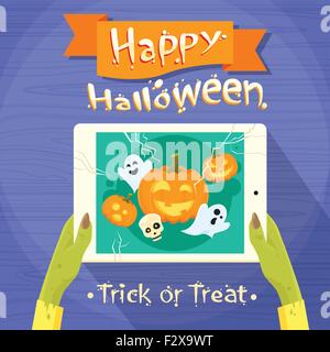 Zombie-Hand halten Tablet Computer flache Vektor Stock Vektor