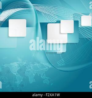 Blue Tech Hintergrund mit Weltkarte, Felder und Wellen. Vektor-design Stock Vektor