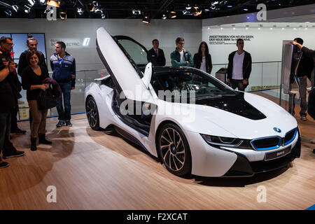 BMW i8 Elektro-Sportwagen auf der IAA International Motor Show 2015 Stockfoto