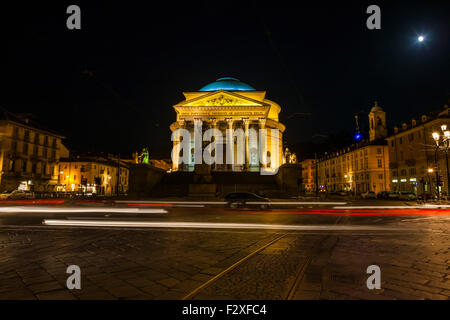 Kirche Gran Madre di Dio, bei Nacht, Turin, Piemont, Italien Stockfoto