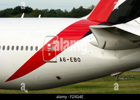 Emirates Boeing 777 A6-EBO am Flughafen Birmingham, UK Stockfoto