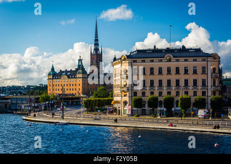 Blick auf Galma Stan von Slussen in Södermalm, Stockholm, Schweden. Stockfoto