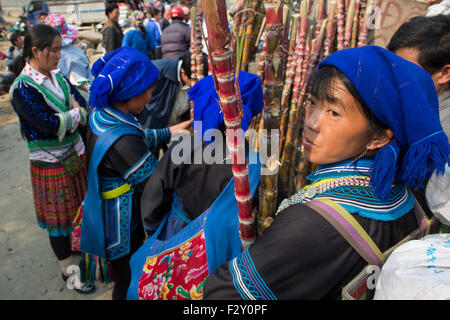 Ethnischen Hmong-Stamm, Einkaufen bei Muong Hum Markt, Vietnam. Stockfoto