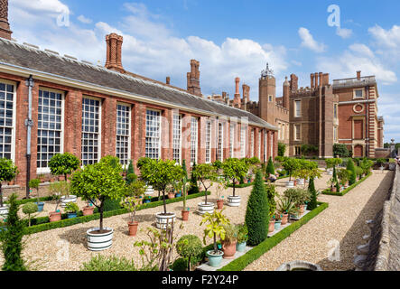 Die untere Orangerie-Garten und Terrasse, Hampton Court Palace, größere London, England, UK Stockfoto