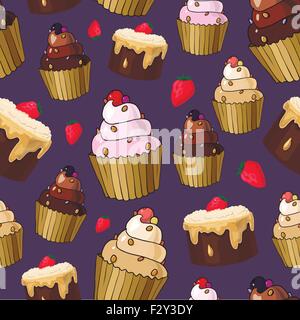 Nahtlose Muster mit Kirsch cupcakes Stock Vektor