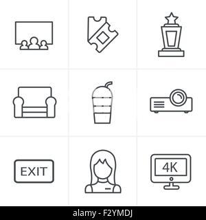 Linie Icons Style Kino und Film-Ikonen-Satz Stock Vektor