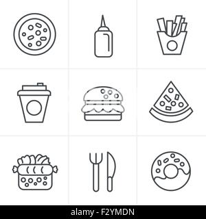 Fast-Food Linie Symbole Stilikonen Stock Vektor
