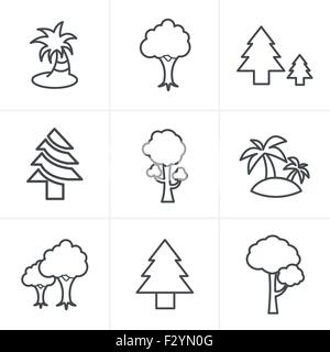Zeile Symbole Stil Baum Icons Set, Vektor-Design Stock Vektor