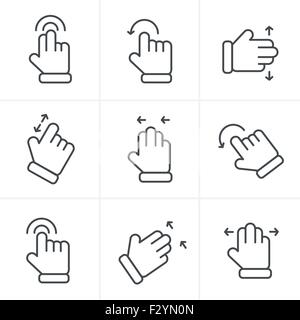 Icons Style grundlegende menschliche Gesten mit modernen digitalen Geräten Icons Set, Vektor-Design-Linie Stock Vektor