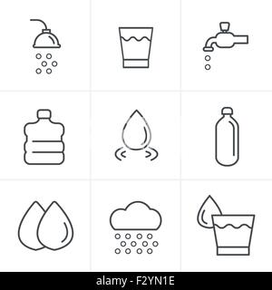 Zeile Symbole Stil Wasser bezogene Icons Set, Vektor-Design Stock Vektor