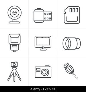Zeile Symbole Stil Fotografie Icons Set, Vektor-Design Stock Vektor