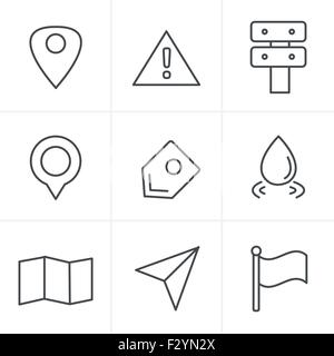 Zeile Symbole Stil Kartensymbole auf weißem Hintergrund. GPS und Navigation, Vektor-Design Stock Vektor