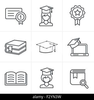 Zeile Symbole Stil Bildung Icons Set. Stock Vektor