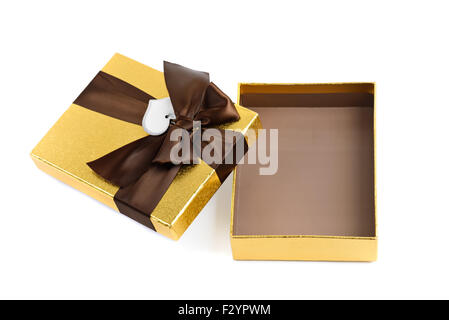 Geschenk-Box, die isoliert auf weiss zu öffnen Stockfoto