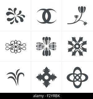 Legen Sie handgezeichnete schwarze Silhouetten Blumen Icons Set, Vektor-Design Stock Vektor