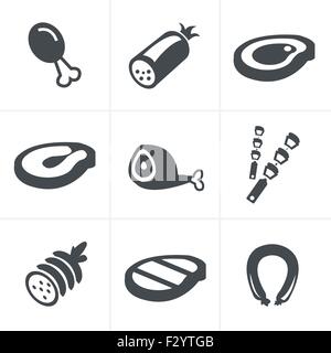 Vektor-schwarzen Fleisch und Wurst Iconset auf weiß Stock Vektor