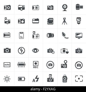 Vektor schwarze Kamerasymbol auf grau gesetzt Stock Vektor