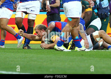 Birmingham, Vereinigtes Königreich. 26. Sep 2015. Rugby World Cup. Südafrika gegen Samoa. Schalk Burger erhält einen Versuch für Südafrika. Bildnachweis: Aktion Plus Sport/Alamy Live-Nachrichten Stockfoto