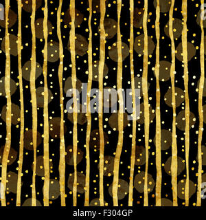 Gold Dots Faux Folie metallischen Streifen schwarzen Muster Hintergrundtextur Stockfoto