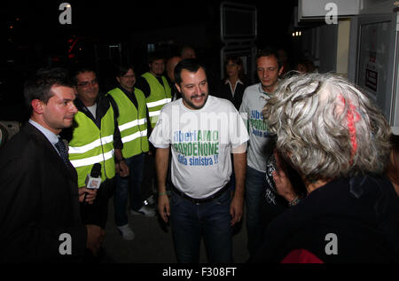 Pordenone, Italien. 26. Sep 2015. Matteo Salvini, Bundes Sekretär der Partei Lega Nord (Lega Nord) besuchte die Lega Nord Partei regionale Rallye auf in Pordenone am 26. September 2015 Credit: Andrea Spinelli/Alamy Live News Stockfoto