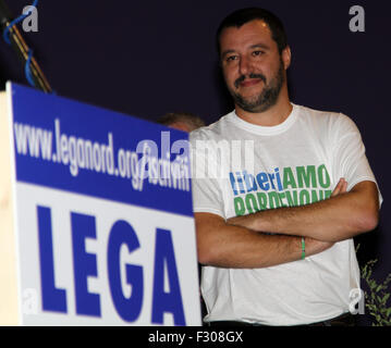 Pordenone, Italien. 26. Sep 2015. Matteo Salvini, Bundes Sekretär der Partei Lega Nord (Lega Nord) besuchte die Lega Nord Partei regionale Rallye auf in Pordenone am 26. September 2015 Credit: Andrea Spinelli/Alamy Live News Stockfoto