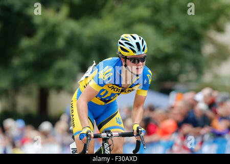 RICHMOND, VIRGINIA, 26. September 2015. Olena Demydova (Ukraine) während der 130 Kilometer langen UCI World Championships Frauen Elite Straßenrennen in Richmond, Virginia. Stockfoto