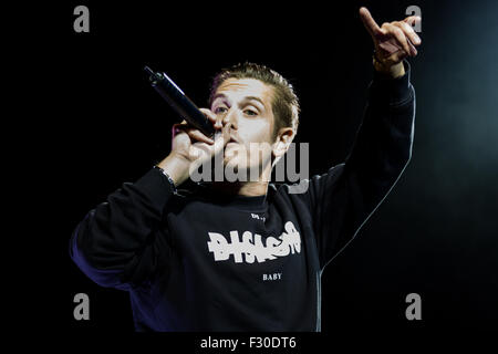 Nichelino, Italien. 26. Sep 2015. Rayden, italienischen Rapper, tritt in der letzten Nacht des Star Free Music Festival in Nichelino. © Andrea Kätzchen/Pacific Press/Alamy Live-Nachrichten Stockfoto