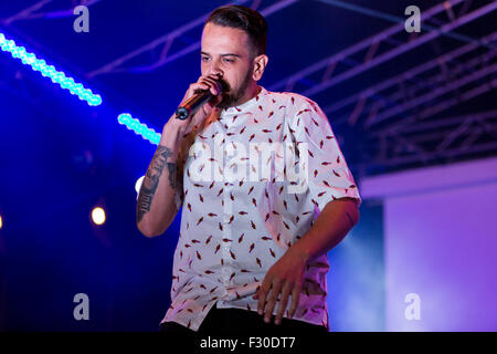 Nichelino, Italien. 26. Sep 2015. Tormento, italienischen Rapper, tritt in der letzten Nacht des Star Free Music Festival in Nichelino. © Andrea Kätzchen/Pacific Press/Alamy Live-Nachrichten Stockfoto