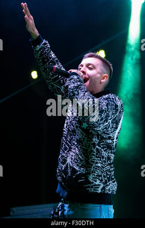 Nichelino, Italien. 26. Sep 2015. Jaime, italienischen Rapper, tritt in der letzten Nacht des Star Free Music Festival in Nichelino. © Andrea Kätzchen/Pacific Press/Alamy Live-Nachrichten Stockfoto