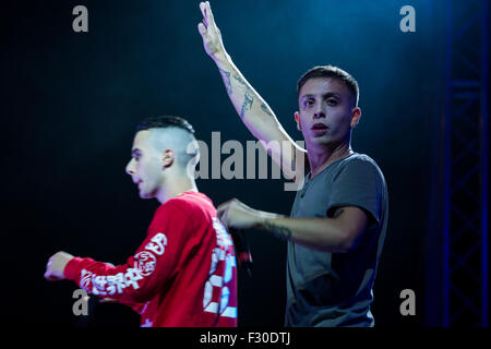 Nichelino, Italien. 26. Sep 2015. Jaime, italienischen Rapper, tritt in der letzten Nacht des Star Free Music Festival in Nichelino. © Andrea Kätzchen/Pacific Press/Alamy Live-Nachrichten Stockfoto