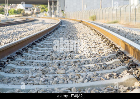 Schiene Anker, Schienenstößen, Rail, Schotter. Stockfoto