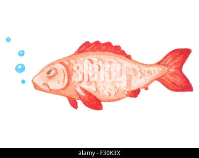 Handgezeichnete dekorative Aquarell rote Aquarienfische Stockfoto