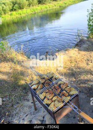 appetitlich Grill von Henne Fleisch kochen in der Natur Stockfoto