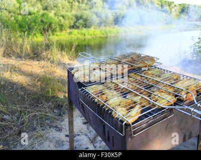 appetitlich Grill von Henne Fleisch kochen in der Natur Stockfoto