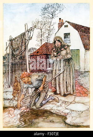 "Der Fischer und seine Frau hatten keine Kinder, und sie waren nur Sehnsucht nach einem Baby." von "The Fish und den Ring" im "Englischen Märchen", Illustration von Arthur Rackham (1867-1939). Siehe Beschreibung für mehr Informationen. Stockfoto