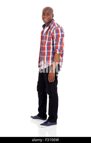 Seitenansicht des schönen afrikanischen amerikanischen Mann auf weißem Hintergrund Stockfoto
