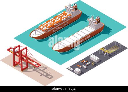 Isometrische Cargo Port Vektorelemente Stock Vektor