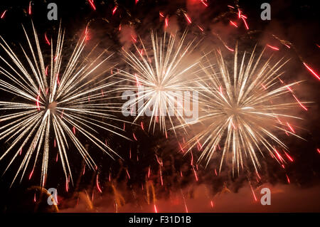 Schöne bunte Feuerwerk am Nachthimmel Stockfoto